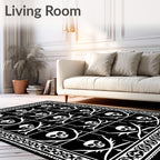 Black White Skull Crossbone Border Rug
