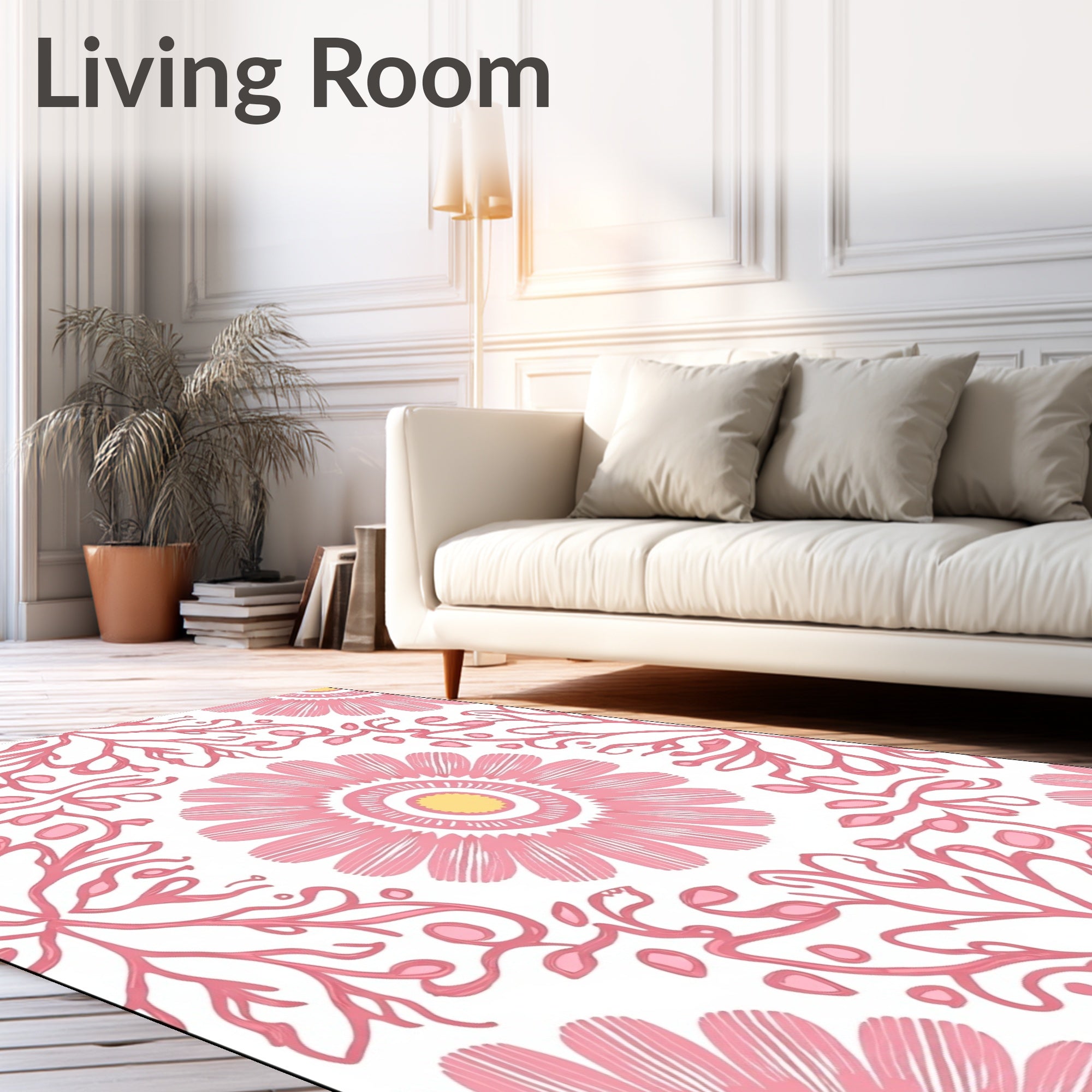 Pink Daisy Floral Medallion Rug