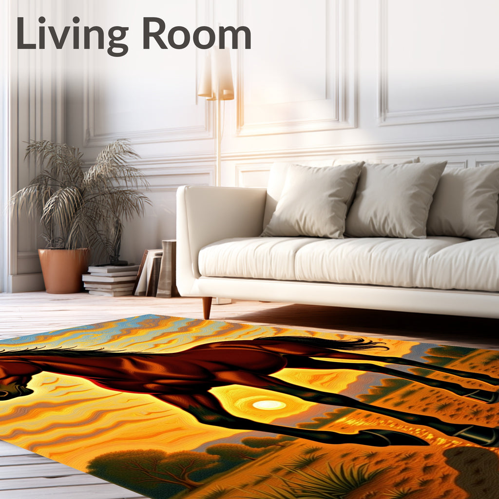 Majestic Chestnut Horse Sunset Landscape Rug