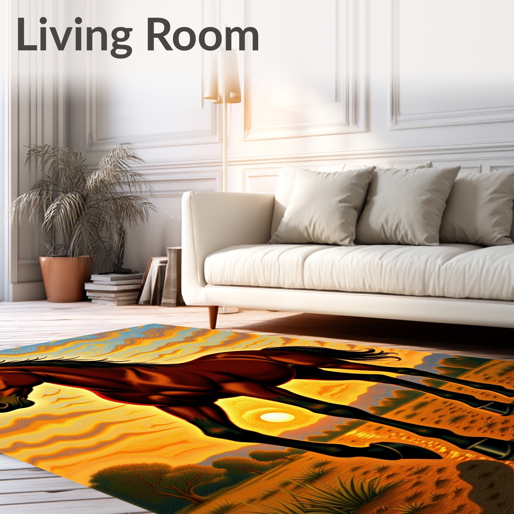 Majestic Chestnut Horse Sunset Landscape Rug