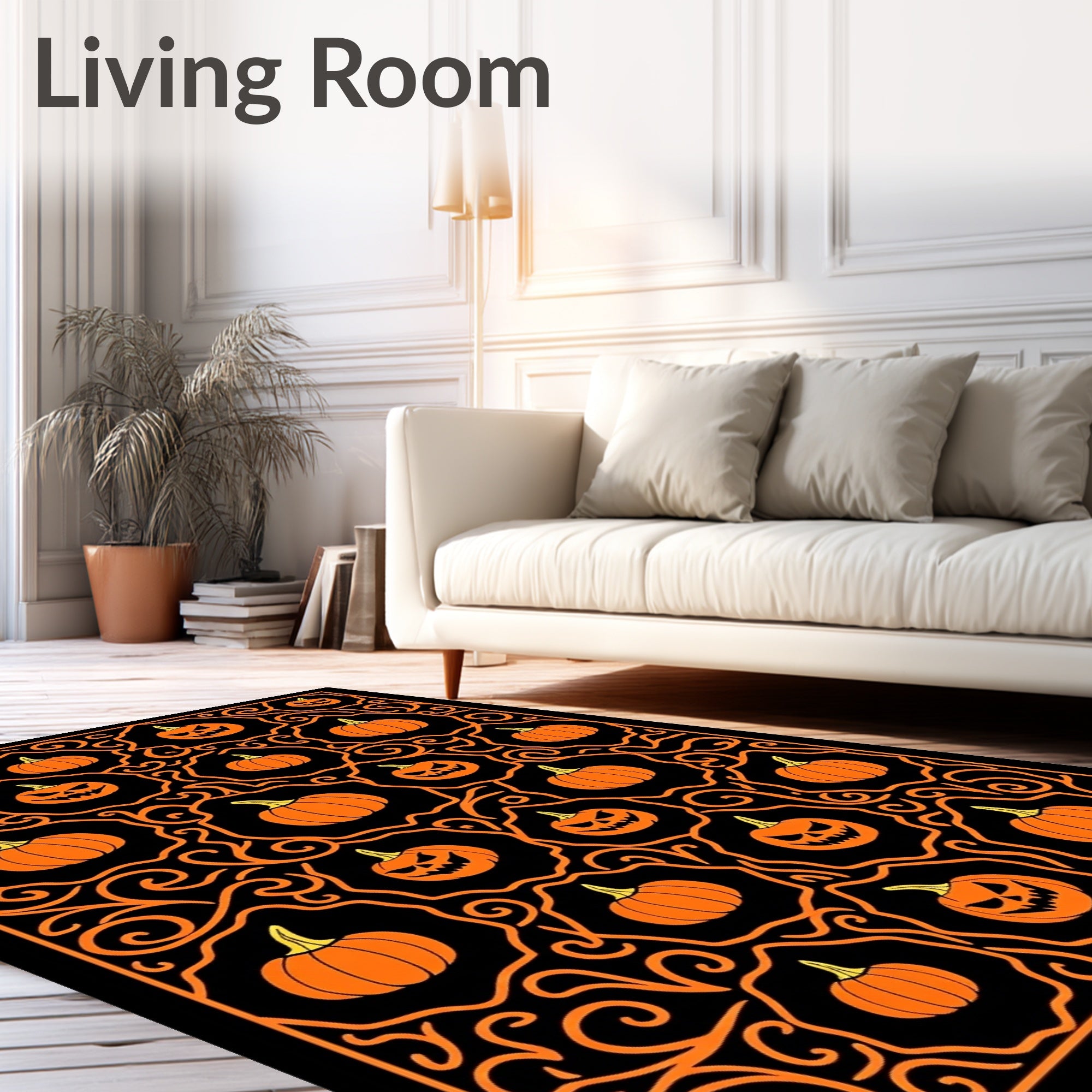 Spooky Orange Pumpkin Halloween Swirls Rug