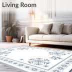 Winter Snowflake Border Blue White Rug