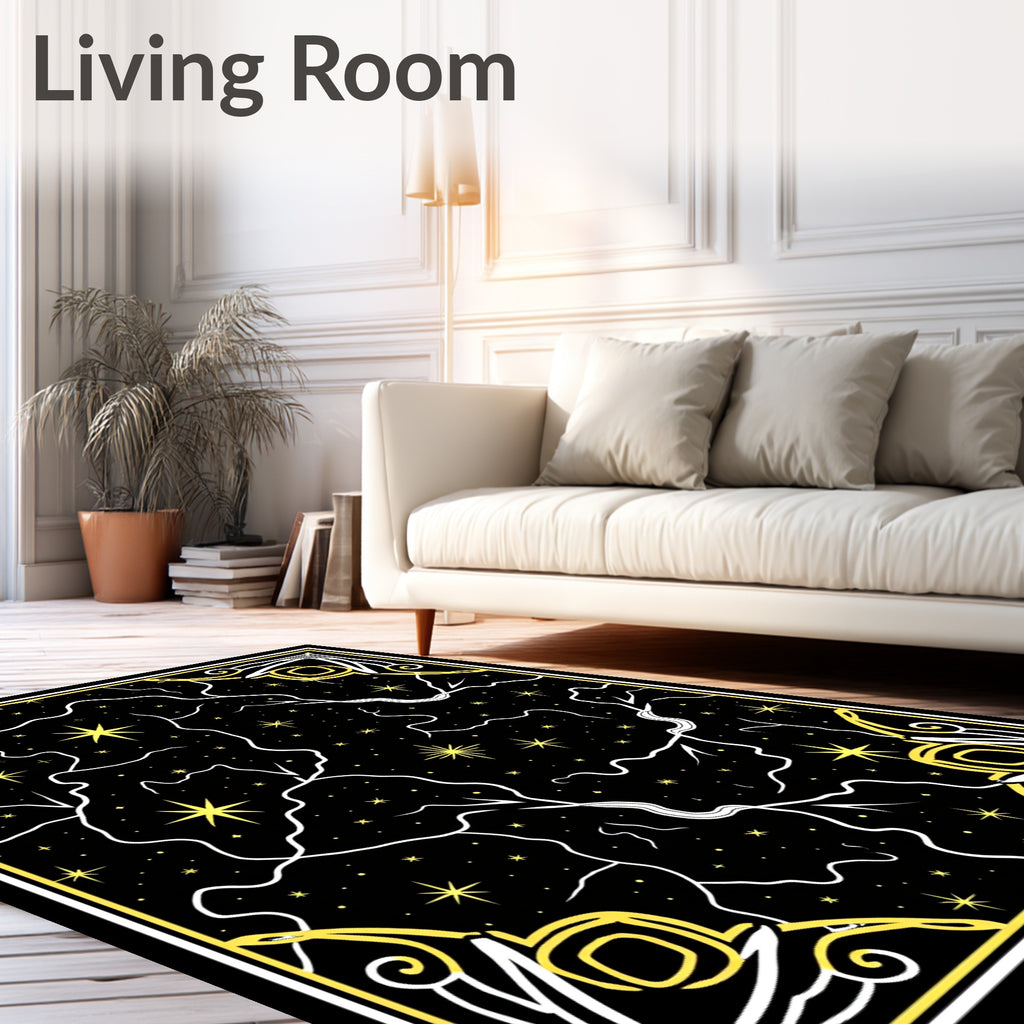 Cosmic Black Yellow Starry Meadow Rug