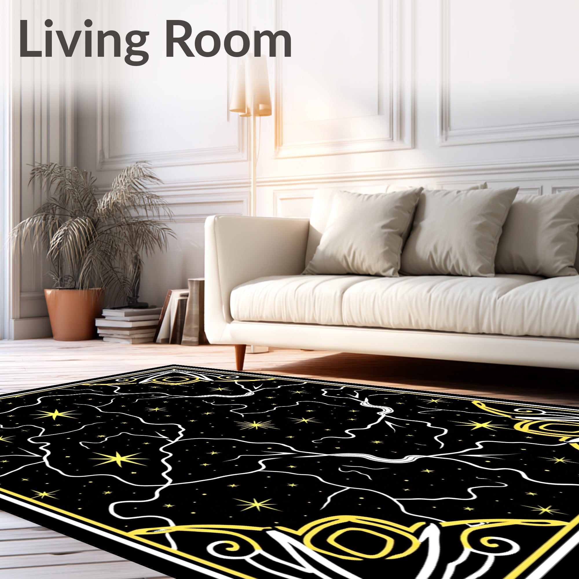 Cosmic Black Yellow Starry Meadow Rug