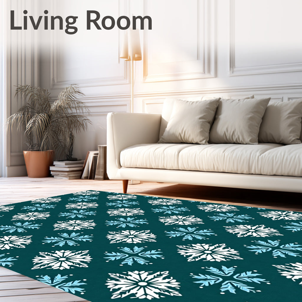 Teal White Blue Snowflake Medallion Rug