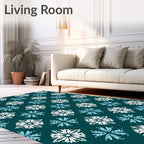 Teal White Blue Snowflake Medallion Rug