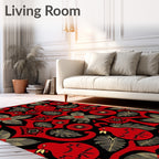 Red Black Golden Bird Floral Rug