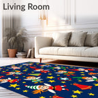 Whimsical Elves And Stars Navy Rug