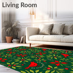 Red Birds Green Holly Poinsettia Rug
