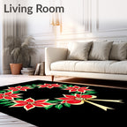 Red Poinsettia Wreath with Gold Bow Rug