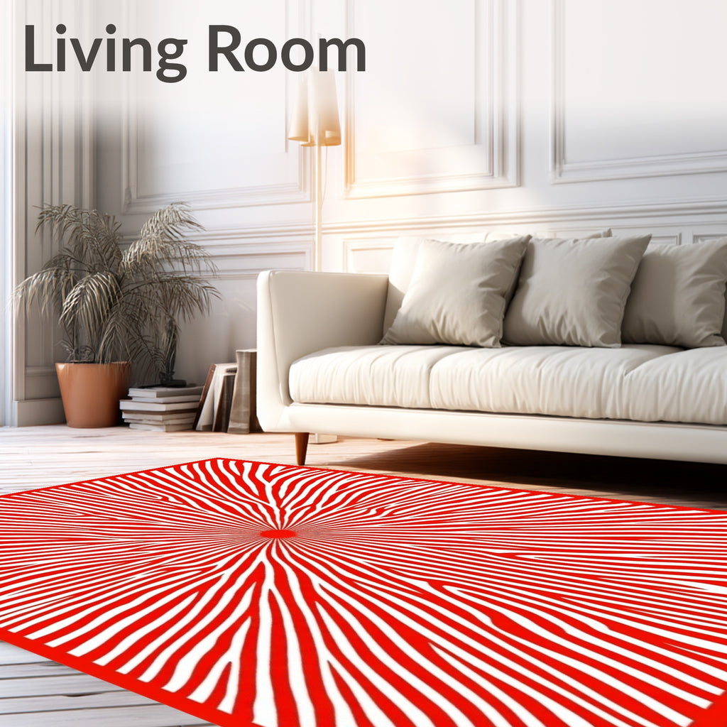 Crimson Radial Wave Line Art Rug