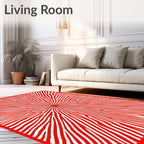 Crimson Radial Wave Line Art Rug