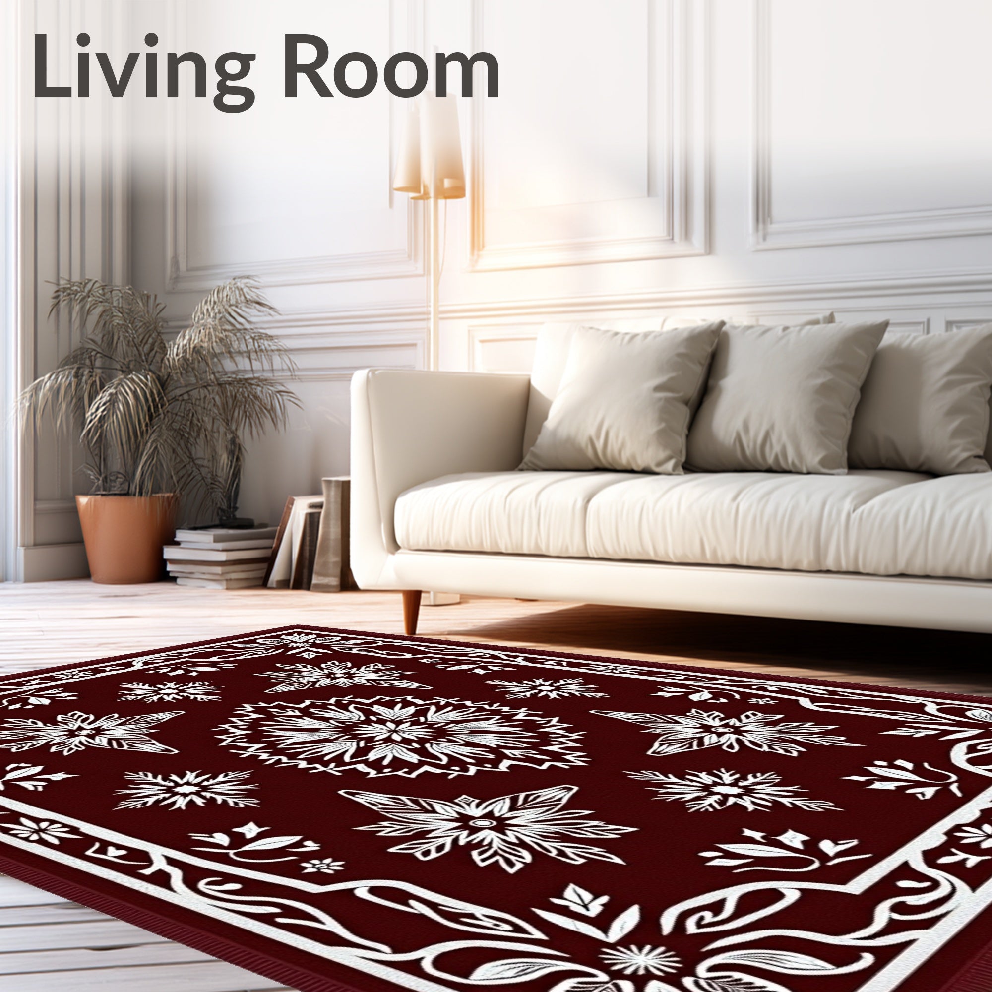 Crimson White Floral Mandala Medallion Rug