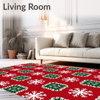 Red, White, and Green Snowflake Quilt Rug