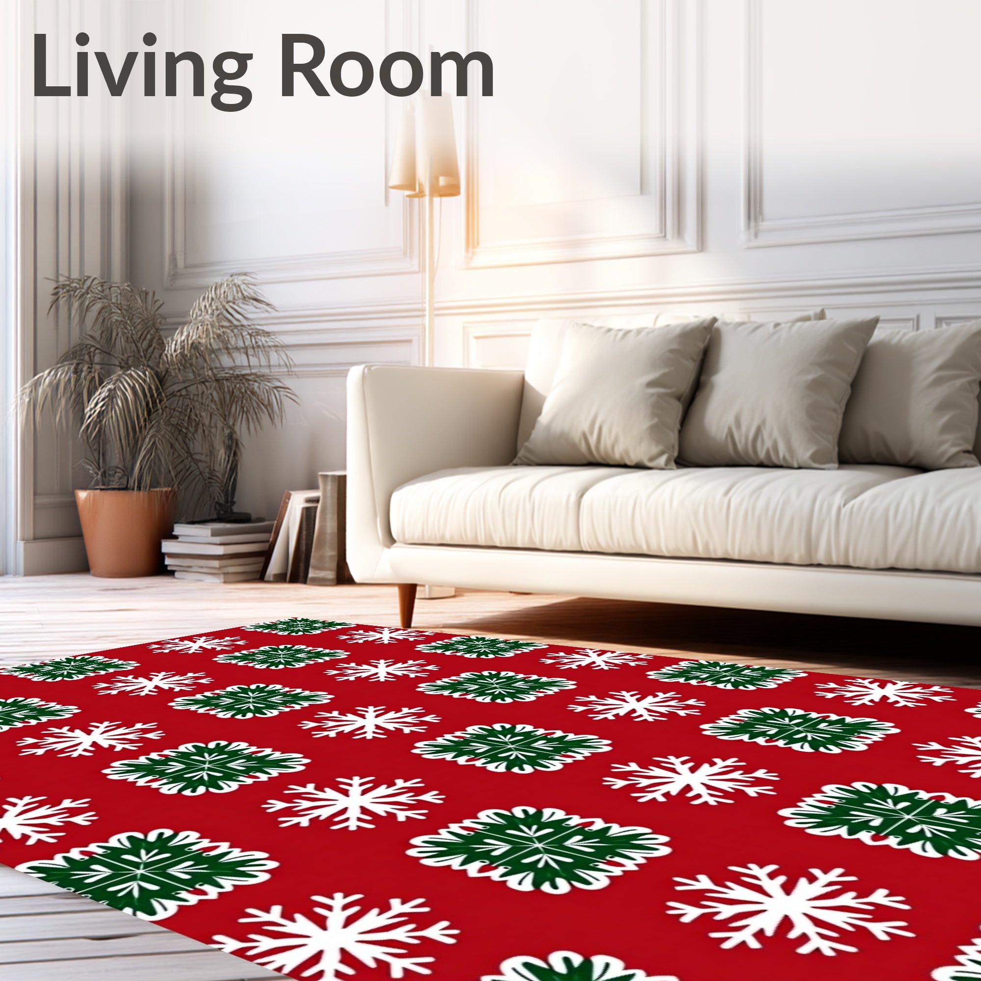 Red, White, and Green Snowflake Quilt Rug