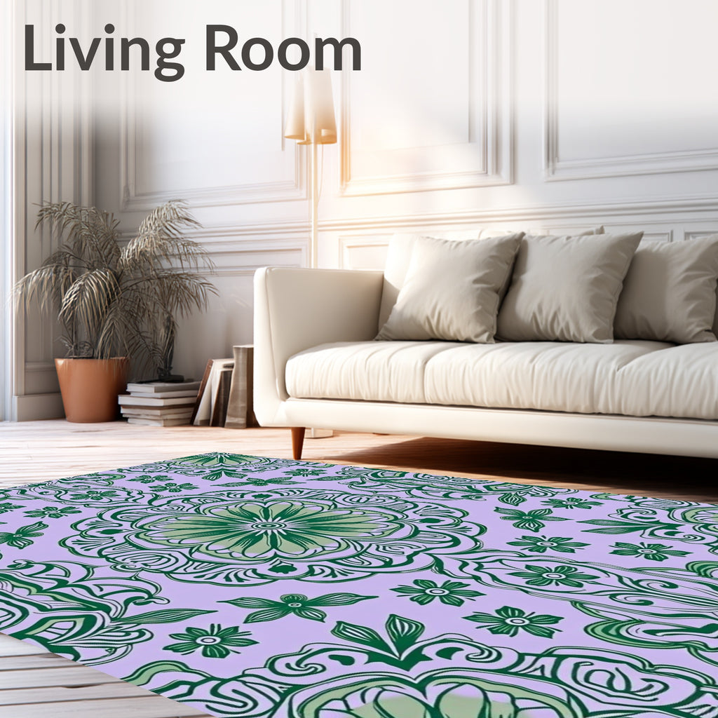 Emerald Vine Mandala Lavender Rug