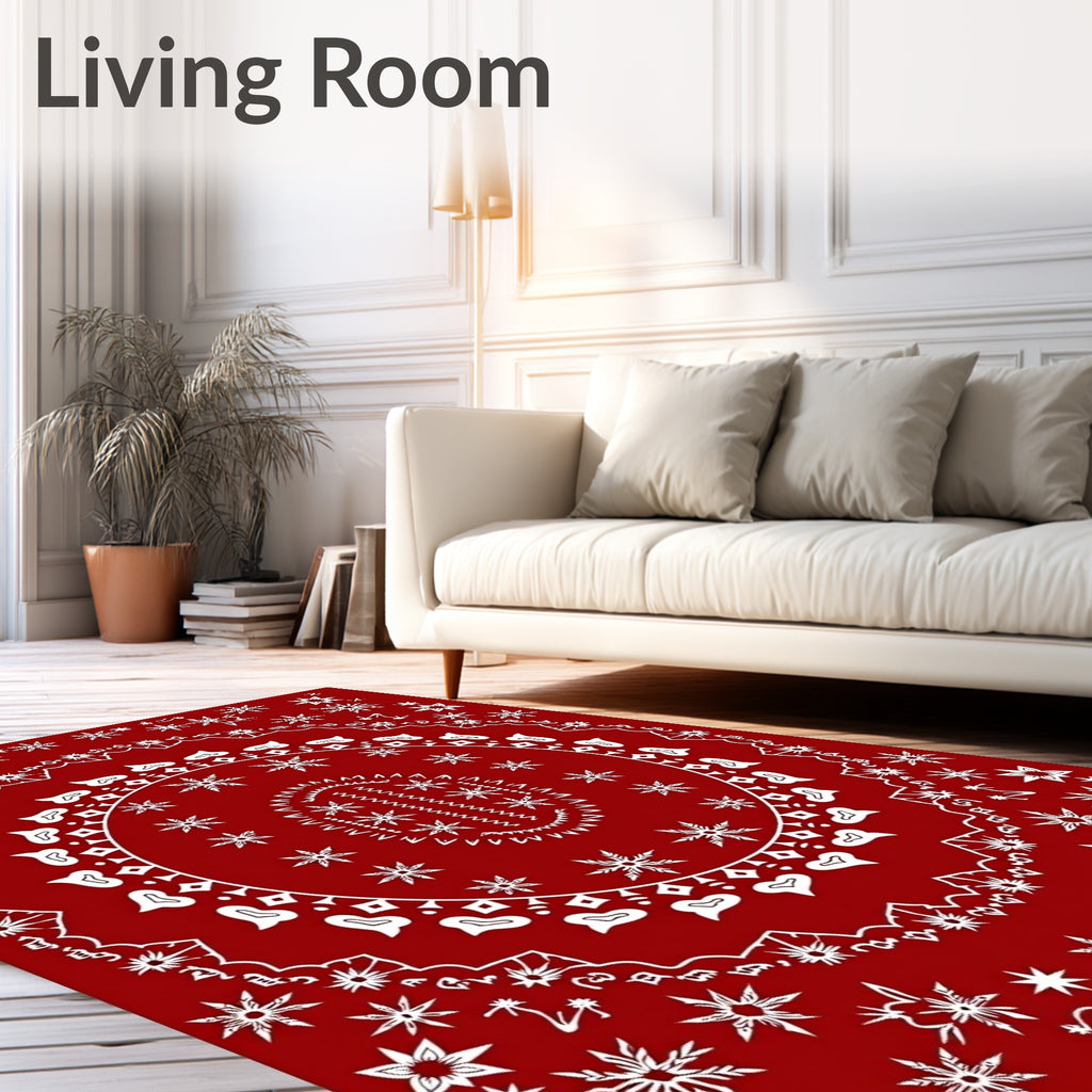 Deep Red Starburst Mandala Rug