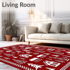 Cozy Red Winter Village Christmas Rug