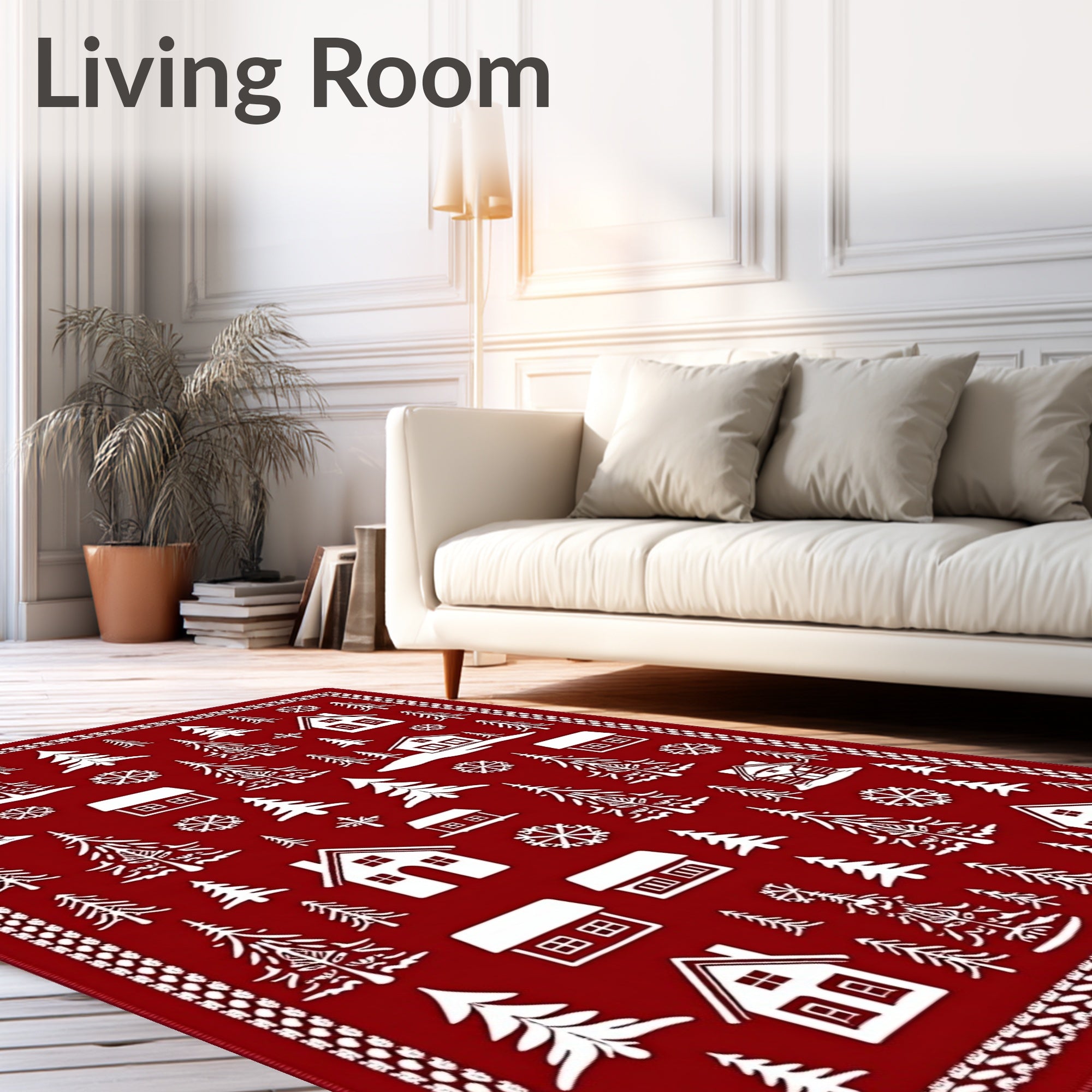 Cozy Red Winter Village Christmas Rug