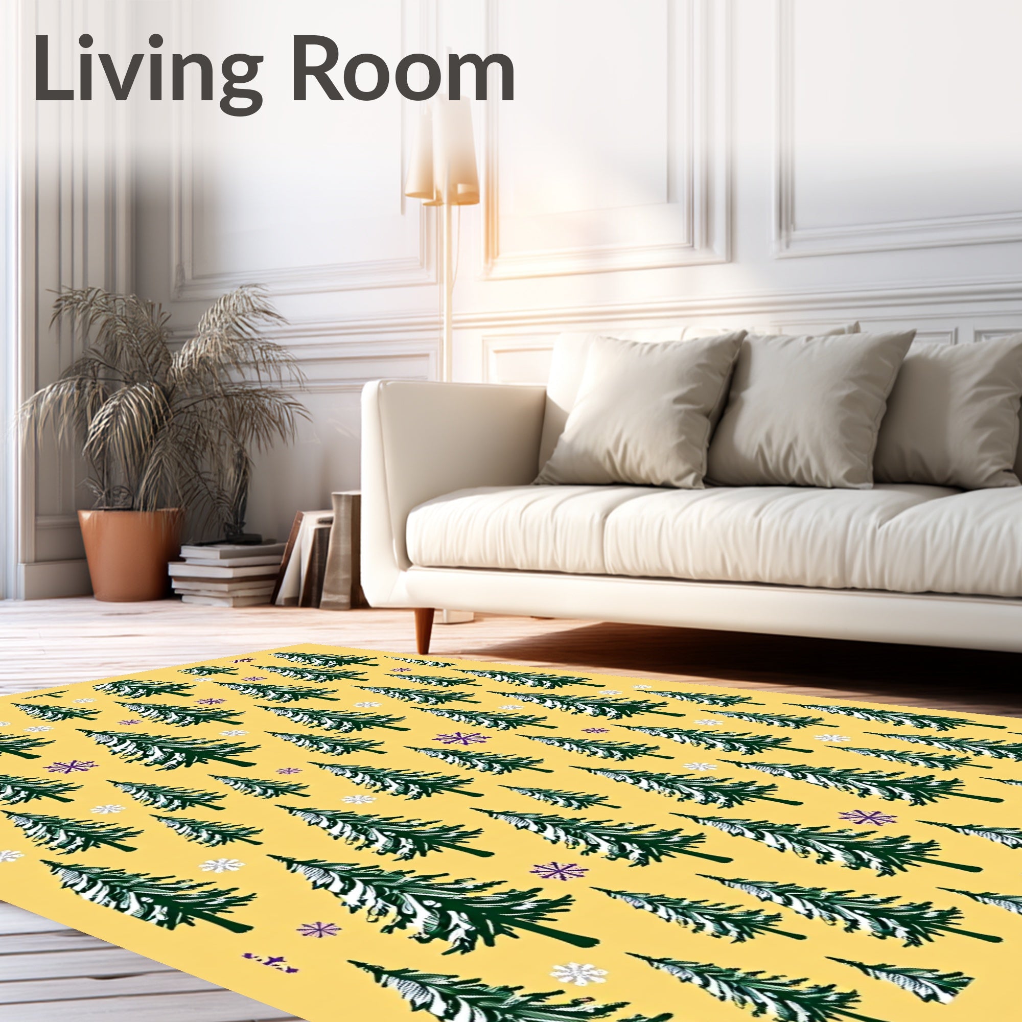 Yellow Firs Snowflakes Winter Scene Rug