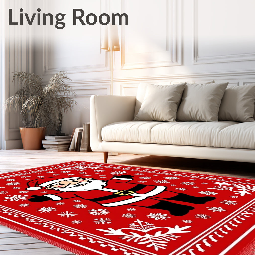 Jolly Santa Claus Snowflake Holiday Rug