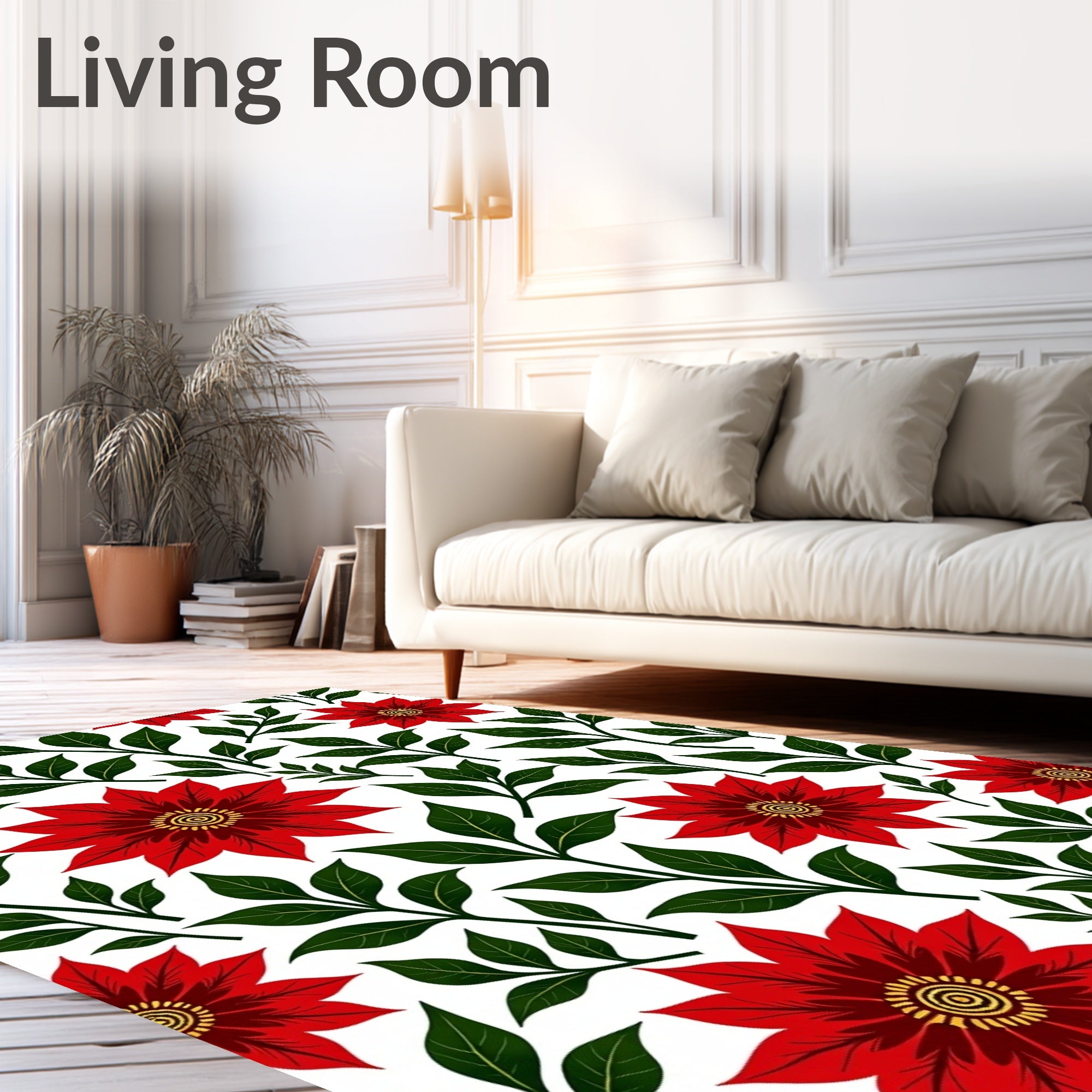Bold Red Floral Swirls Rug