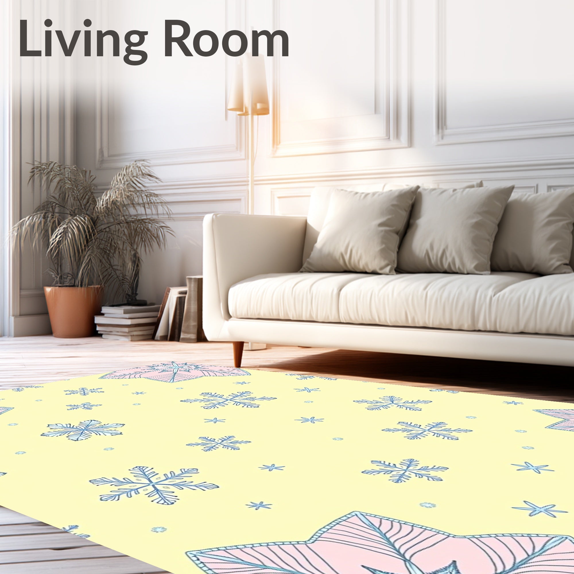 Pale Yellow Blue Snowflake Charm Cluster Rug