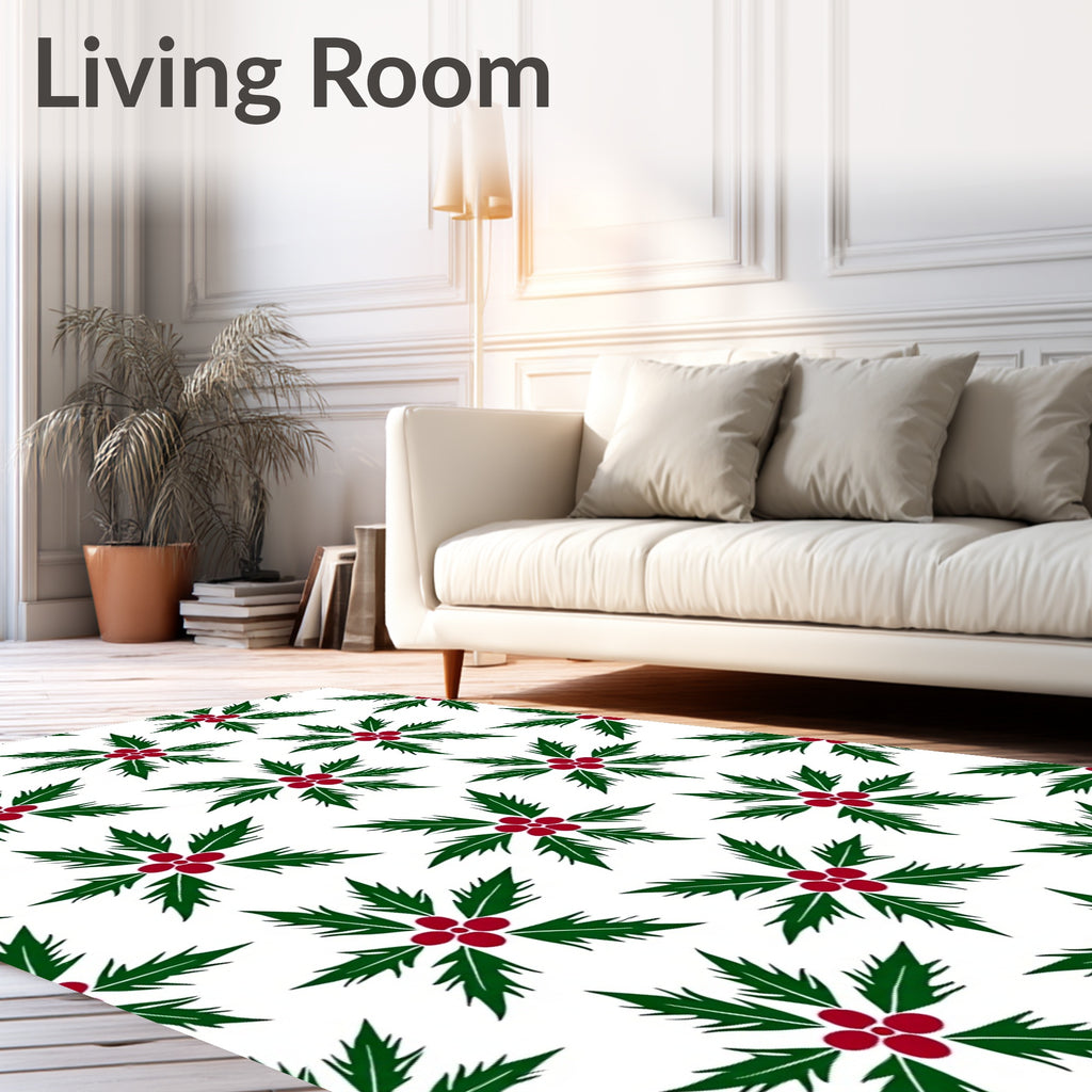Winter Green Red Holly Clusters Rug