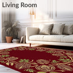 Deep Red Botanical Scroll Frame Rug