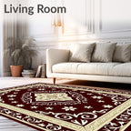 Crimson Gold Arabesque Floral Square Rug
