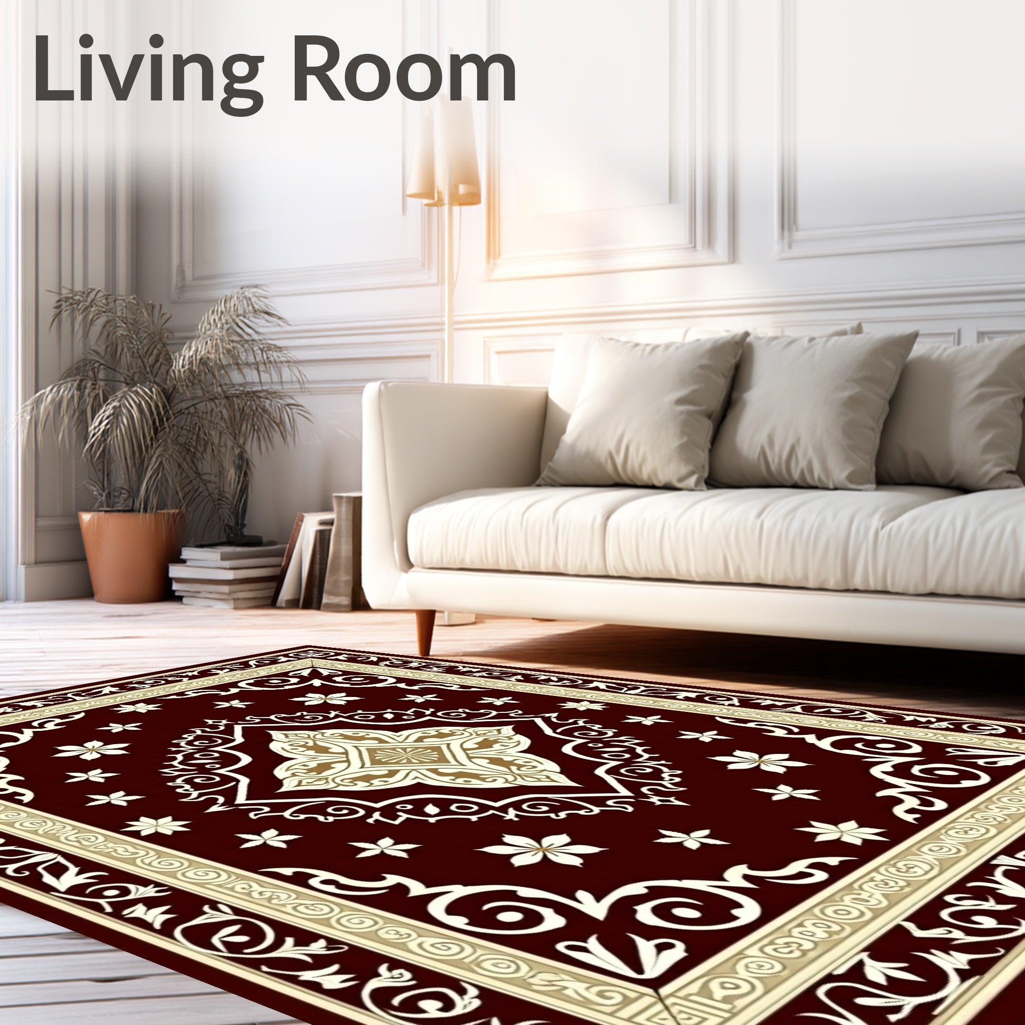 Crimson Gold Arabesque Floral Square Rug