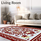 Crimson Cream Floral Medallion Bordered Rug