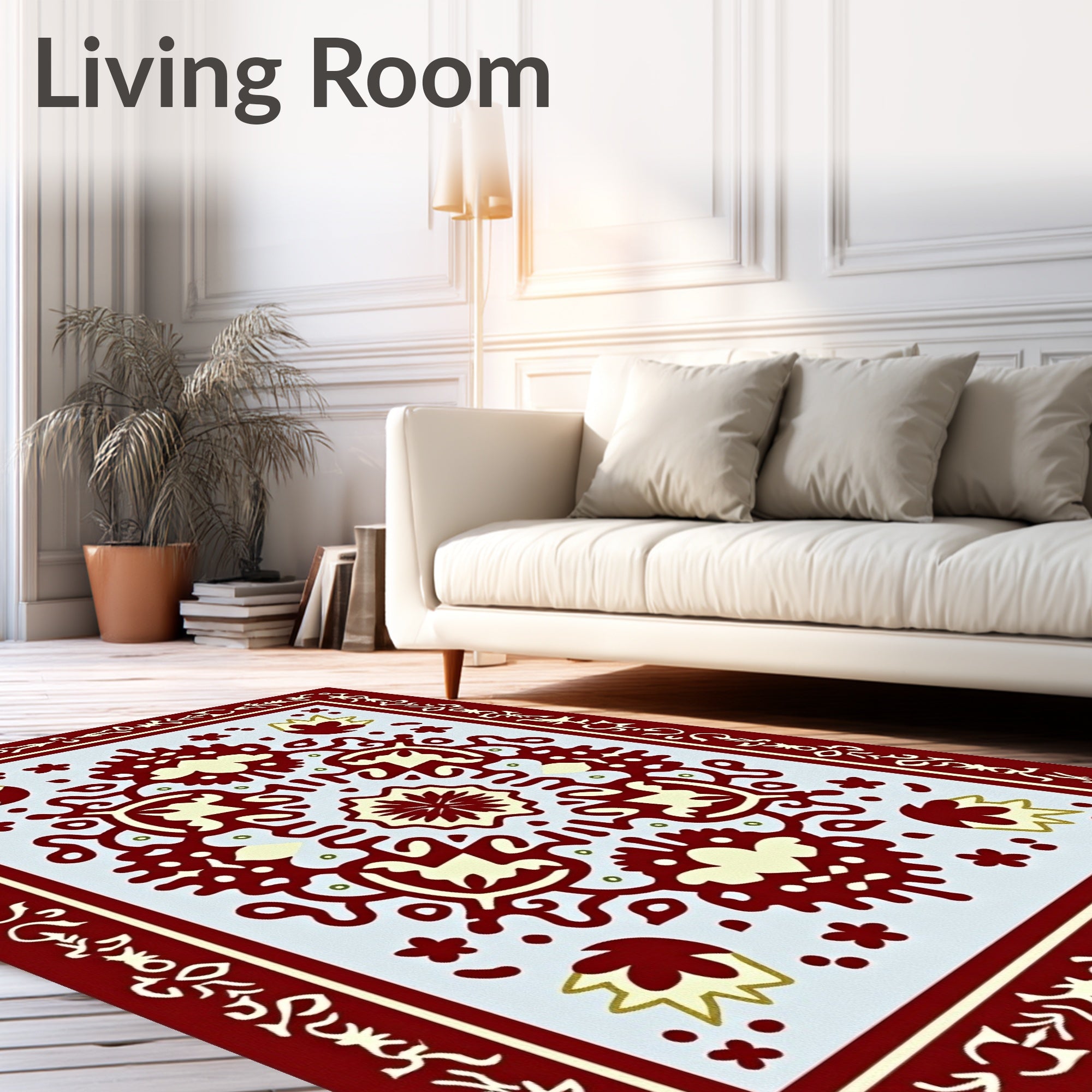 Crimson Cream Floral Medallion Bordered Rug