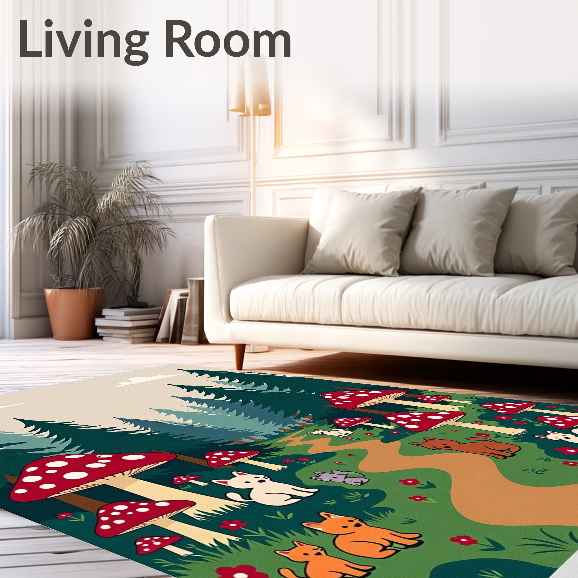 Enchanted Forest Mushroom Woodland Animals Rug