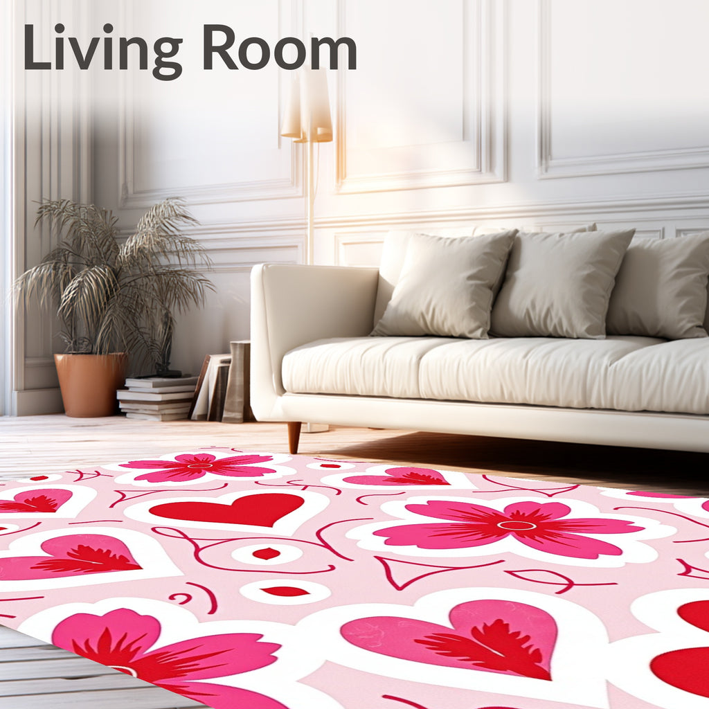 Pink Red Heart Flower Garland Rug