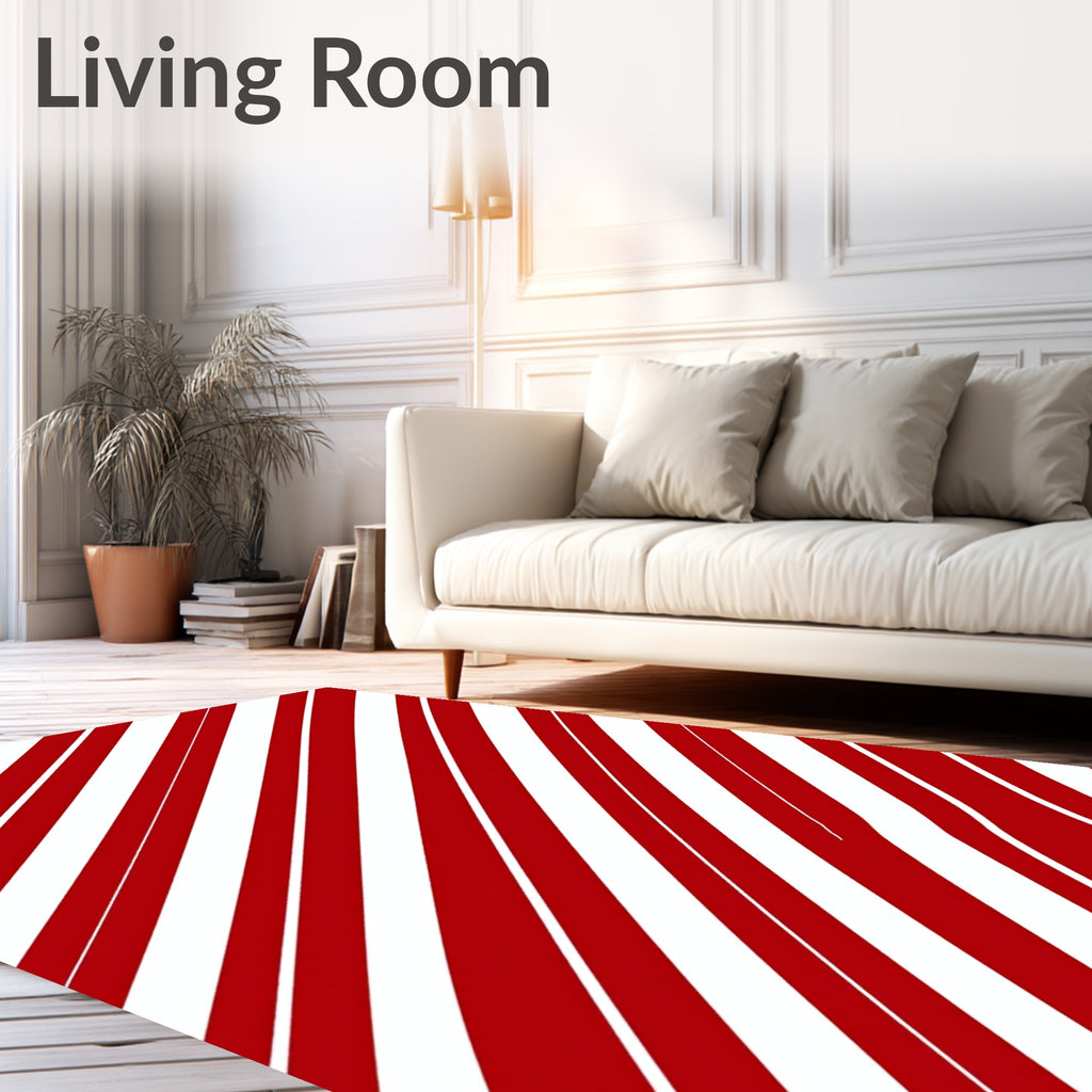 Crimson White Diagonal Stripe Rug