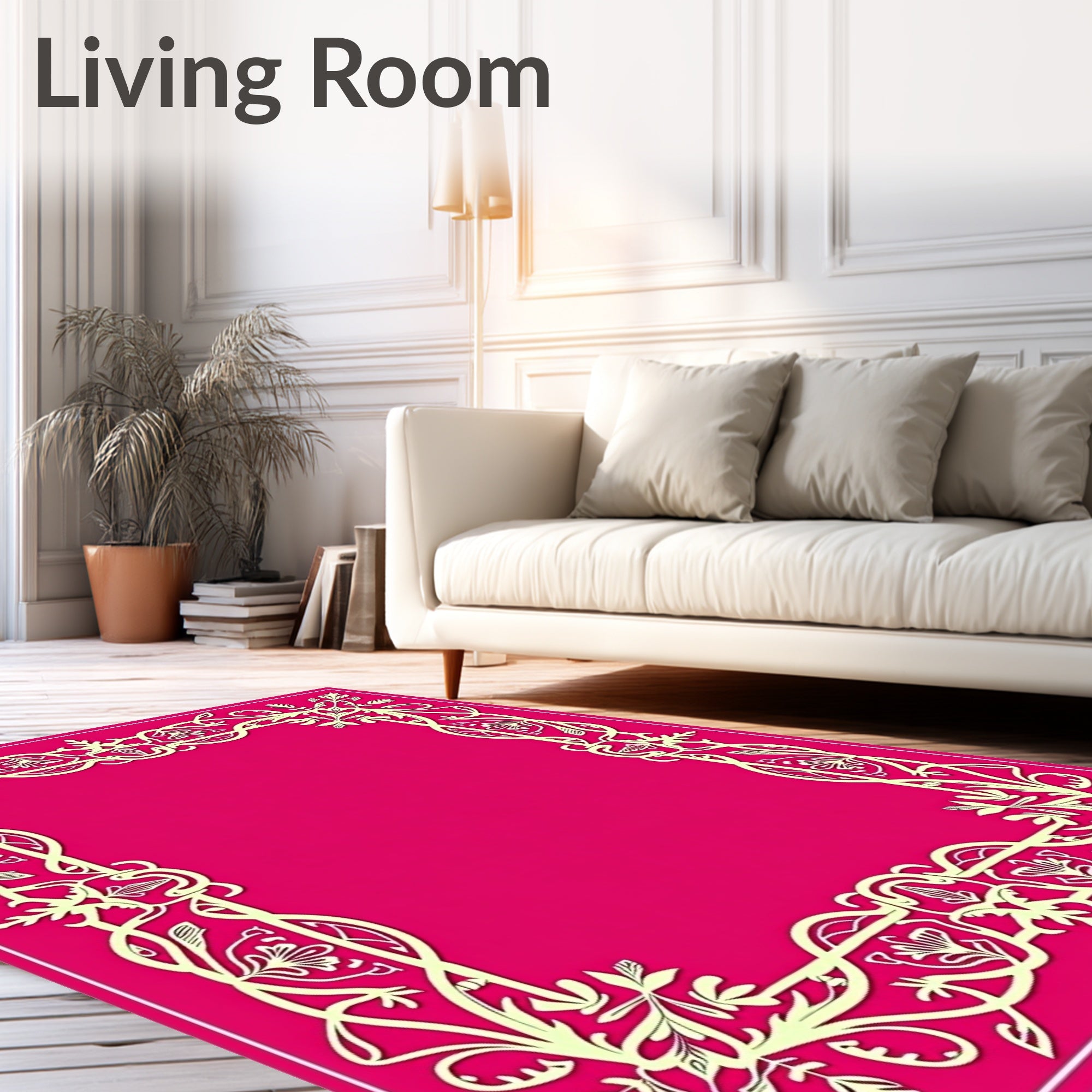 Baroque Ivory Floral Frame Rug