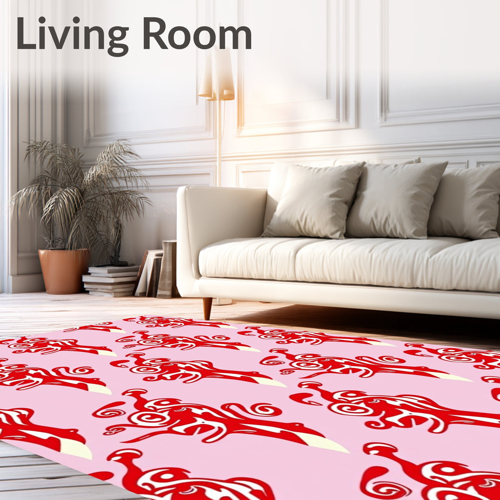 Crimson Swirl Creatures Abstract Rug