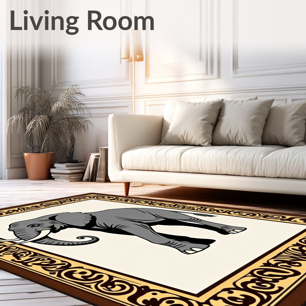 Bold Gray Elephant Ornate Border Rug