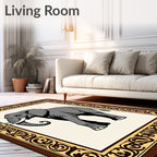 Bold Gray Elephant Ornate Border Rug