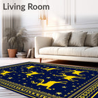 Golden Reindeer Night Sky Art Rug