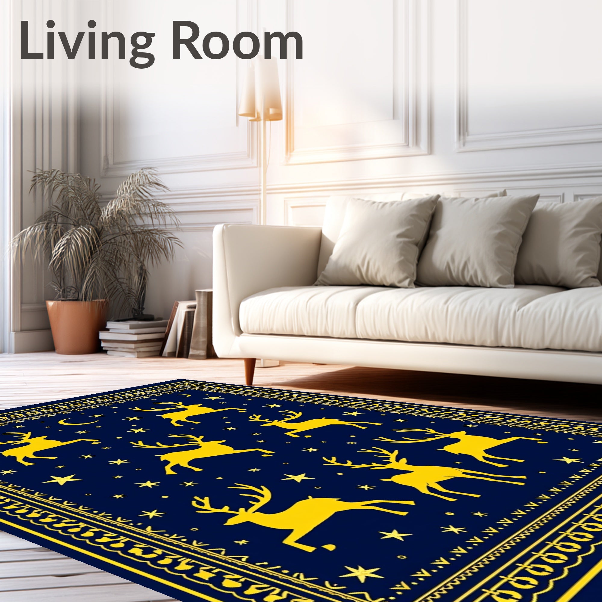 Golden Reindeer Night Sky Art Rug
