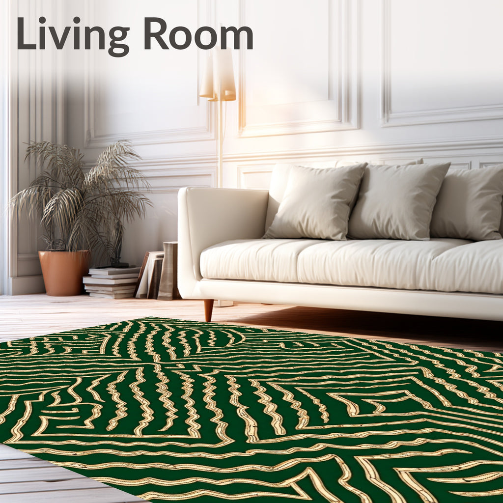 Emerald Green Wavy Lines Geometric Rug