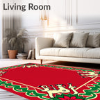 Festive Red Reindeer Poinsettia Border Rug