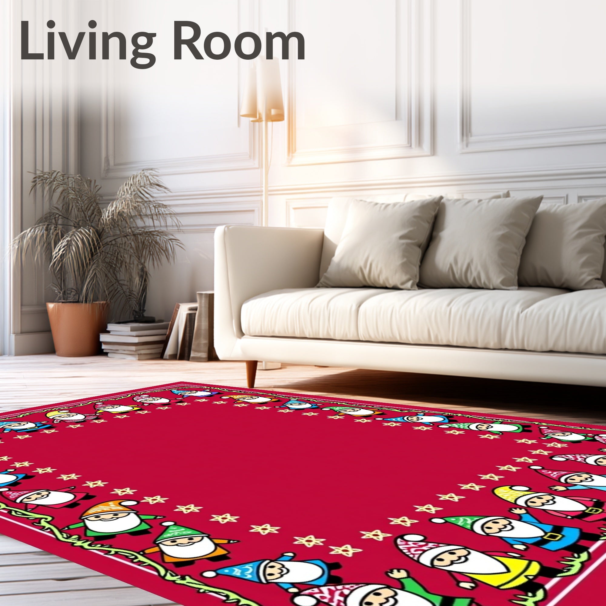 Festive Gnome Border Christmas Rug
