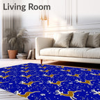 Brown Reindeer White Snowflakes Blue Field Rug