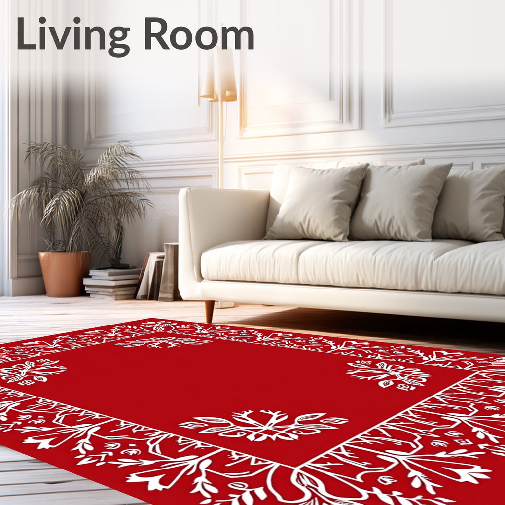 Crimson White Floral Border Medallion Rug