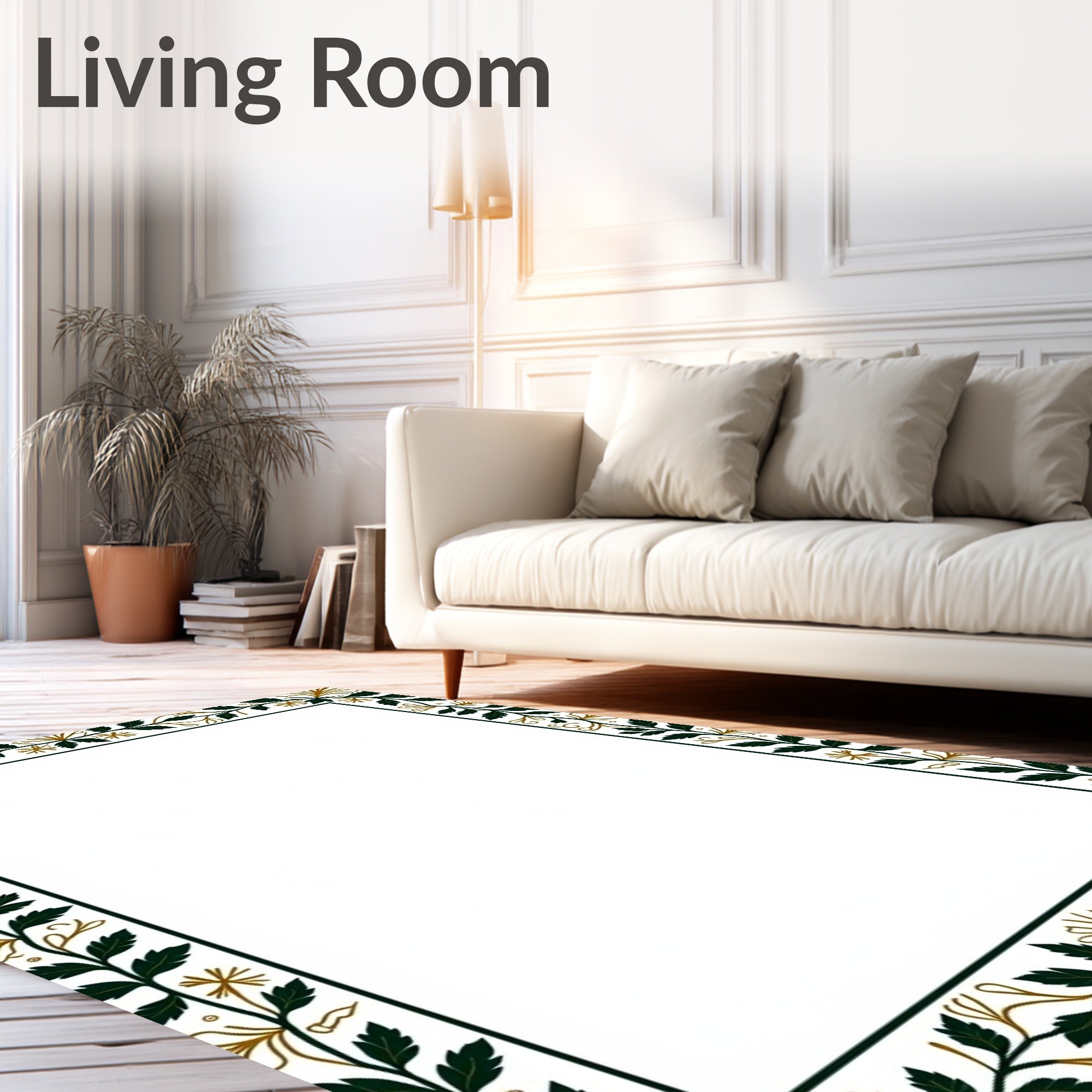 Emerald Green Golden Foliage Border Rug
