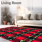 Red Green Checkered Floral Border Rug