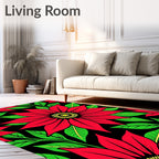 Bold Red Poinsettia Floral Bloom Rug